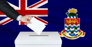 Voting booth with the flag of the Cayman Islands